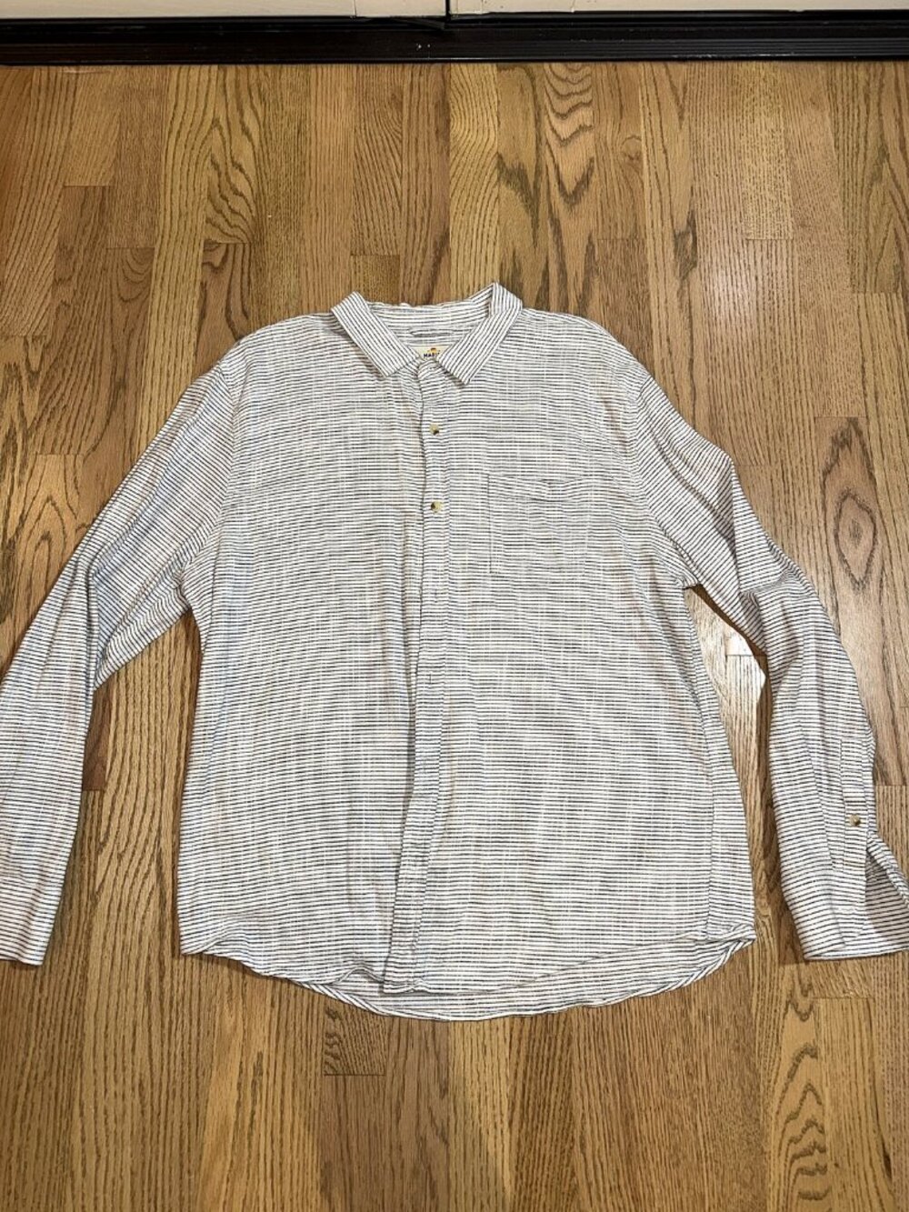 Marine Layer White & Navy Stripe Long Sleeve Button Up Shirt Men's L